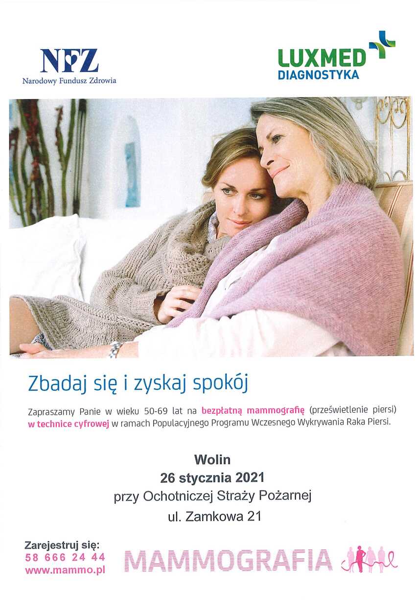 Bezpłatne badania mammograficzne w Wolinie