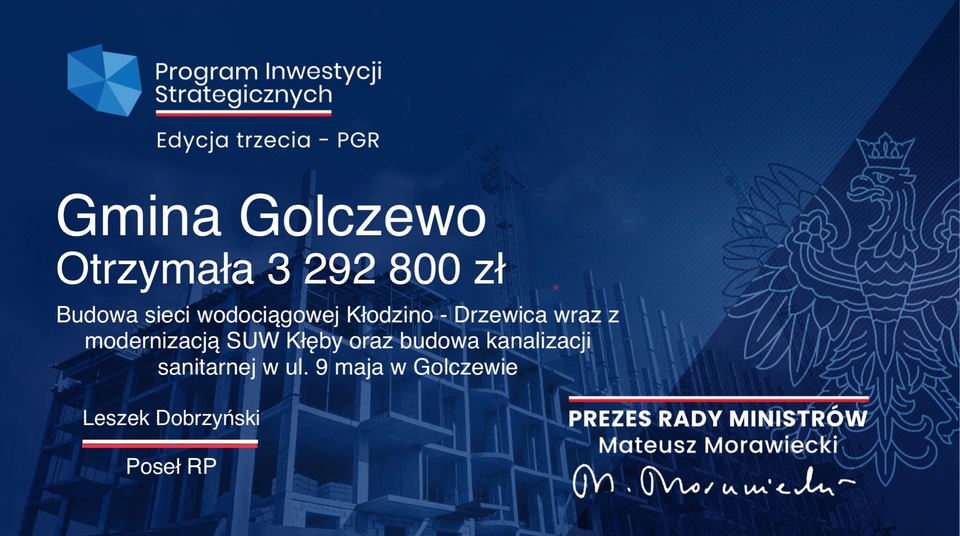 3 mln dofinansowania na inwestycje w Gminie Golczewo